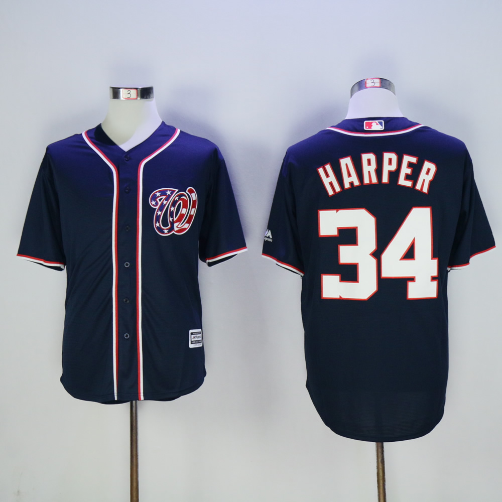 Men Washington Nationals #34 Harper Blue MLB Jerseys